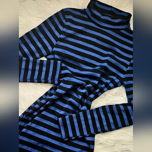 Striped Blue and Black Turtleneck Dress